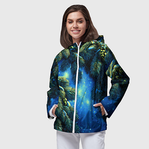 Женская ветровка Новогодние ветки елки / 3D-Белый – фото 3