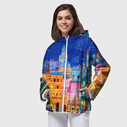 Ветровка с капюшоном женская Разноцветные новогодние домики, цвет: 3D-белый — фото 2