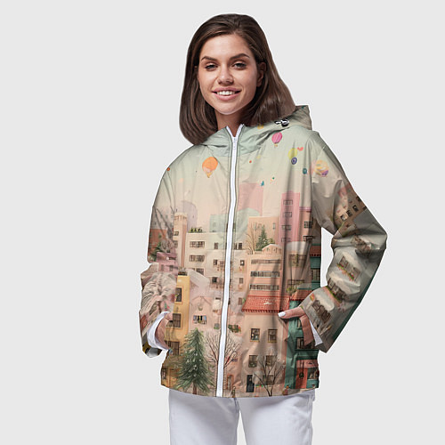 Женская ветровка Объемный новогодний город / 3D-Белый – фото 3