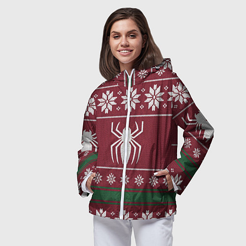 Женская ветровка Рождественский свитер Человека паука / 3D-Белый – фото 3