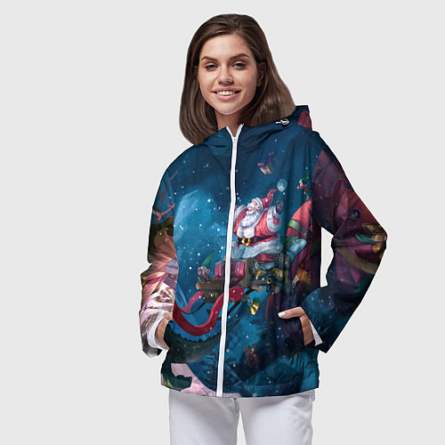 Женская ветровка Санта с динозавром / 3D-Белый – фото 3