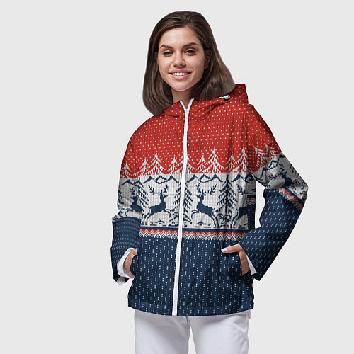 Женская ветровка Вязаный узор с оленями / 3D-Белый – фото 3