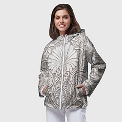Ветровка с капюшоном женская Вензельные цветы, цвет: 3D-белый — фото 2