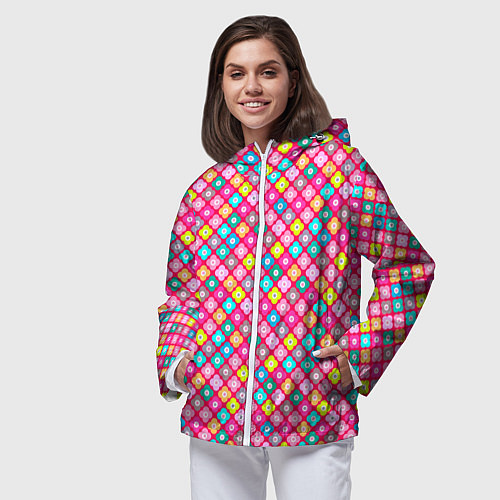 Женская ветровка Разноцветный цветочный узор ретро / 3D-Белый – фото 3