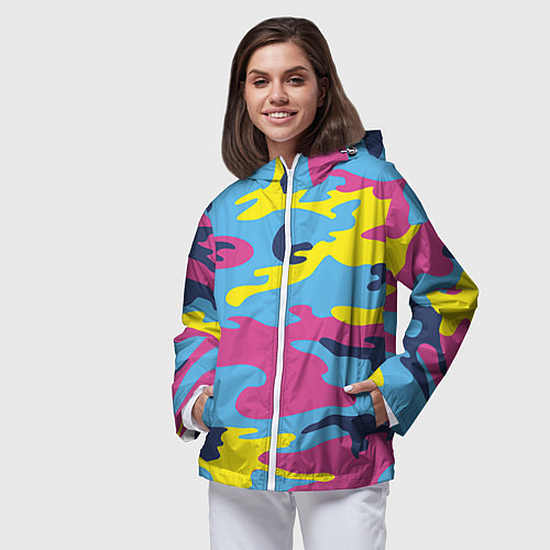 Женская ветровка Камуфляж: голубой/розовый/желтый / 3D-Белый – фото 3