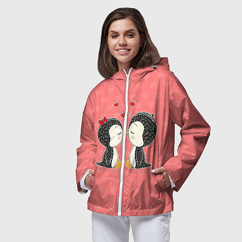 Женская ветровка Влюбленные пингвины / 3D-Белый – фото 3