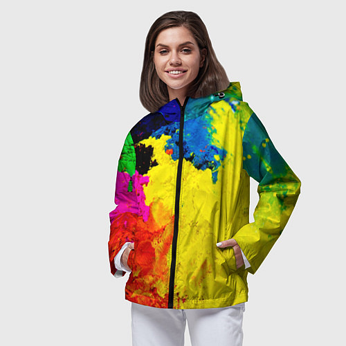 Женская ветровка Индуистский фестиваль красок / 3D-Черный – фото 3