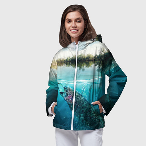 Женская ветровка Рыбалка на спиннинг / 3D-Белый – фото 3
