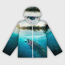 Ветровка с капюшоном женская Рыбалка на спиннинг, цвет: 3D-белый