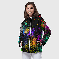 Ветровка с капюшоном женская Брызги красок, цвет: 3D-белый — фото 2